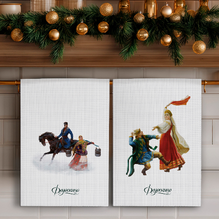 Набор полотенец вафельных Лихая Русь "Федоскино" 40х70